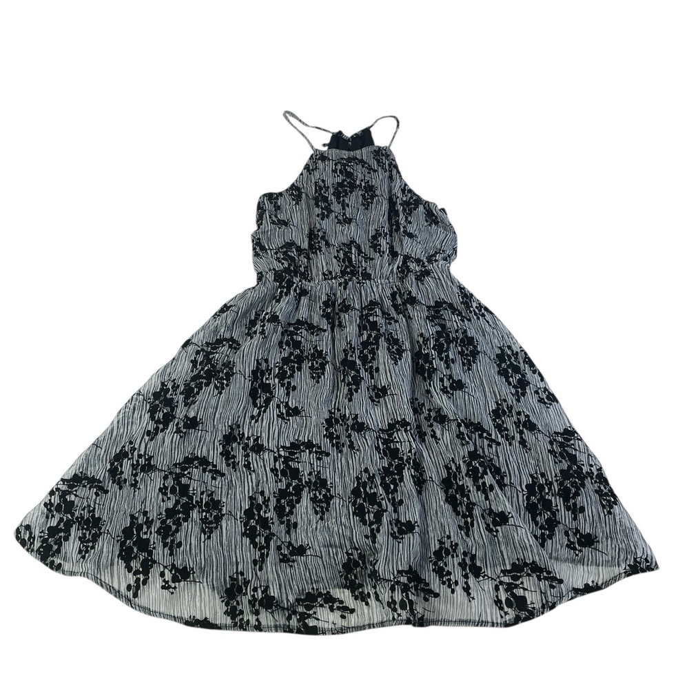 Kelly Felder Black Silver Flocked Velvet Halter Dress US 6 Fit & Flare Lined Y2K